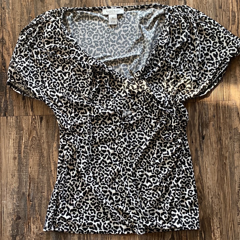 White House black market wrap leopard blouse sz m